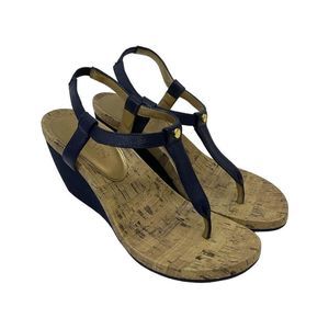 Chaps Raevyn Blue Cork Wedge Heels  Size 8 Comfy & Chic Thong Style NEW